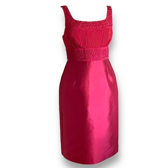 Talbots Womens Dress Set Sz 6 Red Silk Beaded Embroidered Sheath Bolero Jacket - Picture 10 of 14